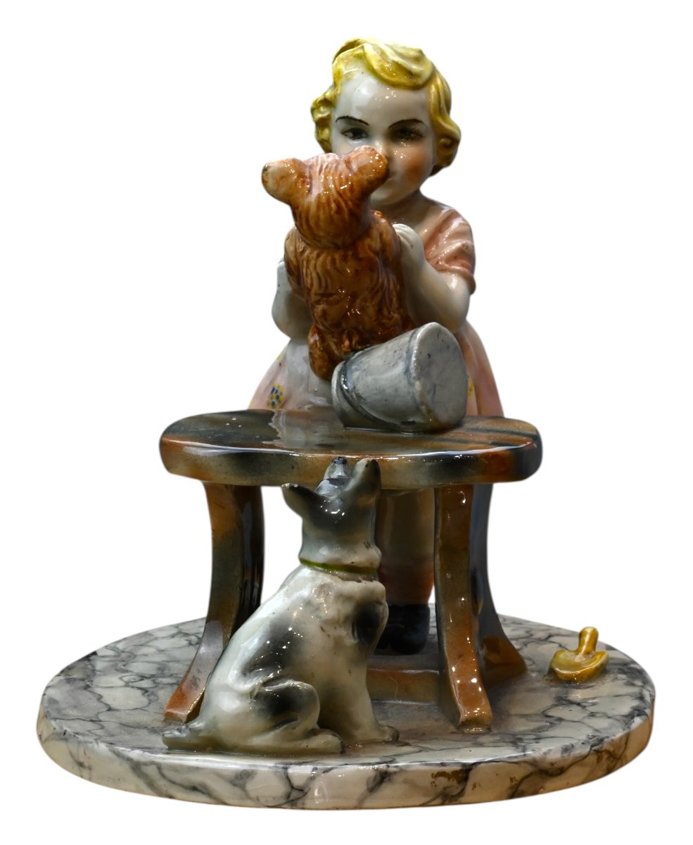 Figura in Ceramica Di Fanciulla Che Gioca - Italia Anni 30-photo-3